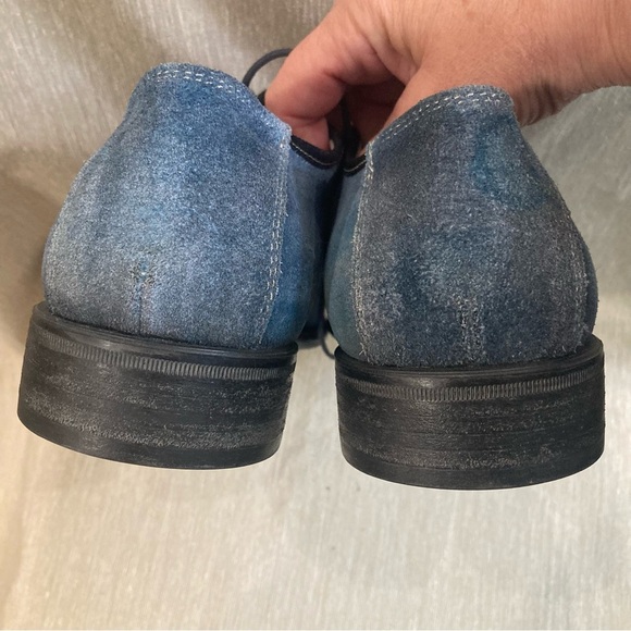 BACCO BUCCI Sz 9 Suede  Denim Look Lace Up Oxfords Made in Italy Wingtip Shoes - Picture 6 of 10